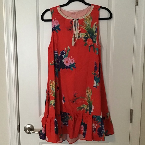 Red, Floral Print Dress - Picture 1 of 1